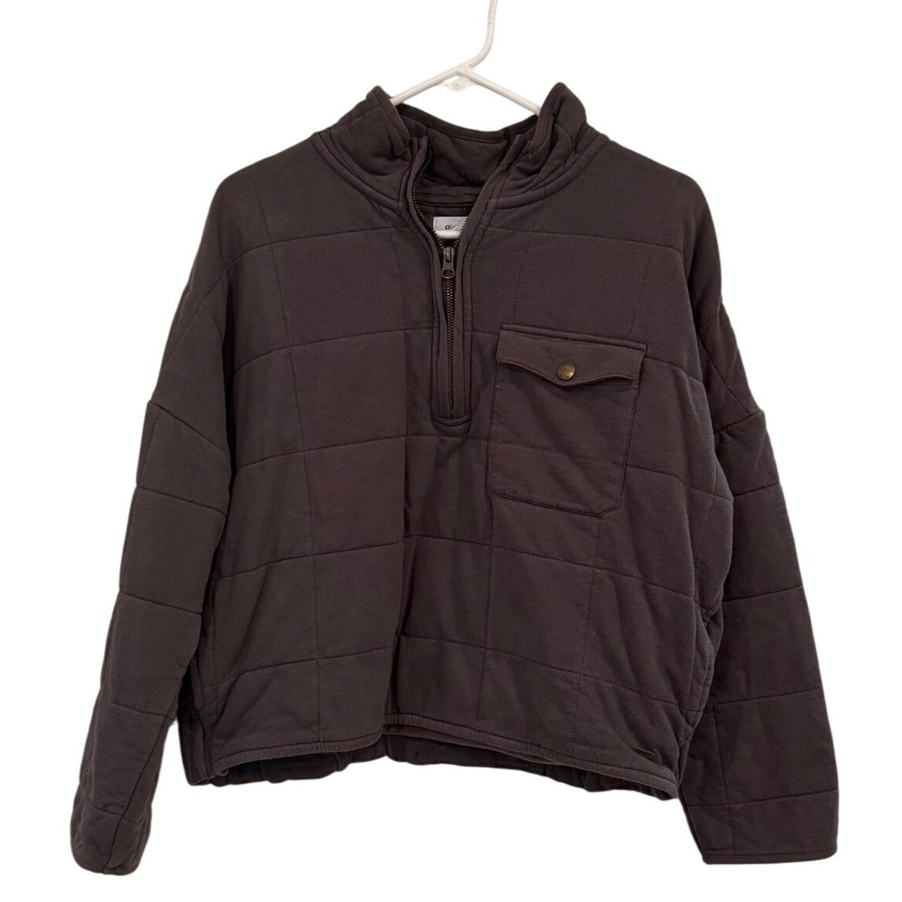 ONeill Womens Small Gray Quilted Quarter Zip Mock Neck Pullover Sweatshirt